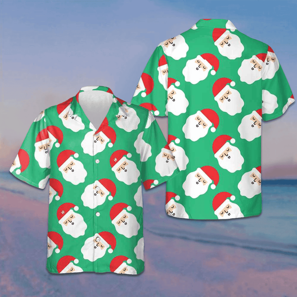 Santa Claus Bright Seamless Pattern Hawaiian Shirt Funny Santa Green Button Up Gifts For Xmas – Moonbestprint