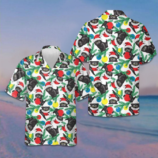 Black Kitten Wearing Santa Hat Hawaiian Shirt Funny Christmas Cat Lovers Shirt Gift Ideas – Moonbestprint