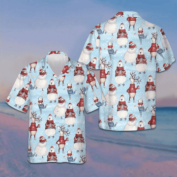Christmas Pattern With Bunny And Snowman Hawaiian Shirt Merry Xmas Button Up Shirts For Men – Moonbestprint