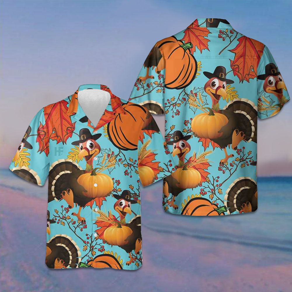 Turkey Thanksgiving Hawaiian Shirt Short Sleeve Button Up Thanksgiving Gifts For Friends – Moonbestprint