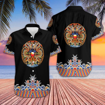 Symmetrical Chinoiserie Dragon Black Hawaiian Shirt Button Up Summer Shirts For Men – Moonbestprint