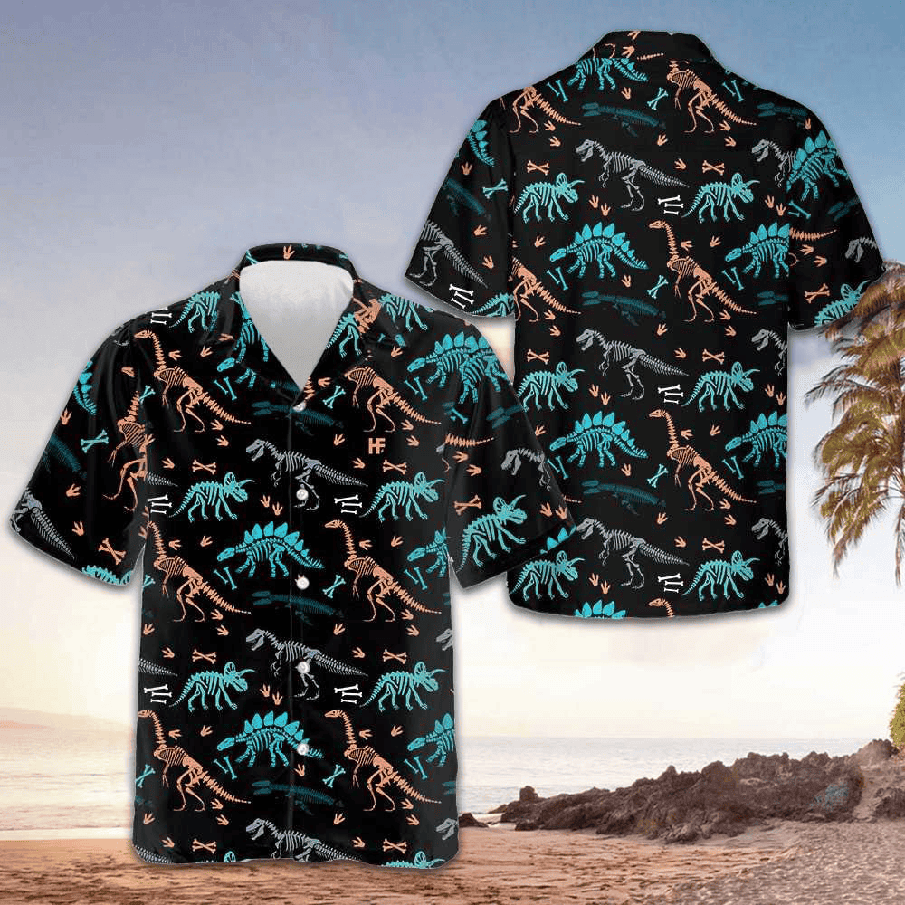 Dinosaur Skeleton Seamless Grunge Pattern Hawaiian Shirt Men's Gifts For Dinosaur Lovers – Moonbestprint