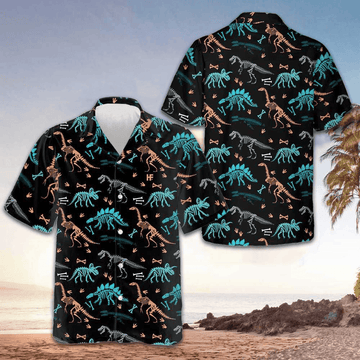 Dinosaur Skeleton Seamless Grunge Pattern Hawaiian Shirt Men's Gifts For Dinosaur Lovers – Moonbestprint