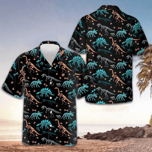 Dinosaur Skeleton Seamless Grunge Pattern Hawaiian Shirt Men's Gifts For Dinosaur Lovers – Moonbestprint