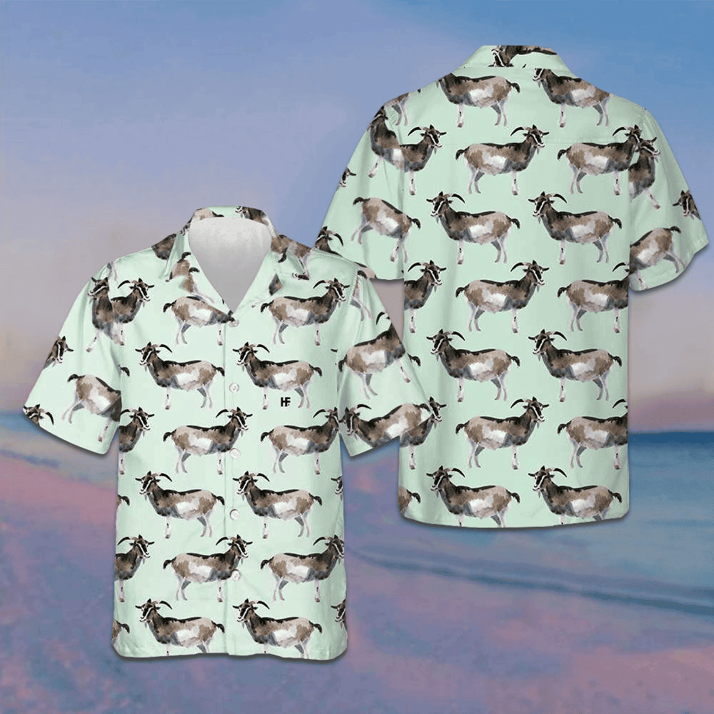 Watercolor Goat Pattern Hawaiian Shirt Summer Button Up Shirts Gifts For Goat Lovers – Moonbestprint