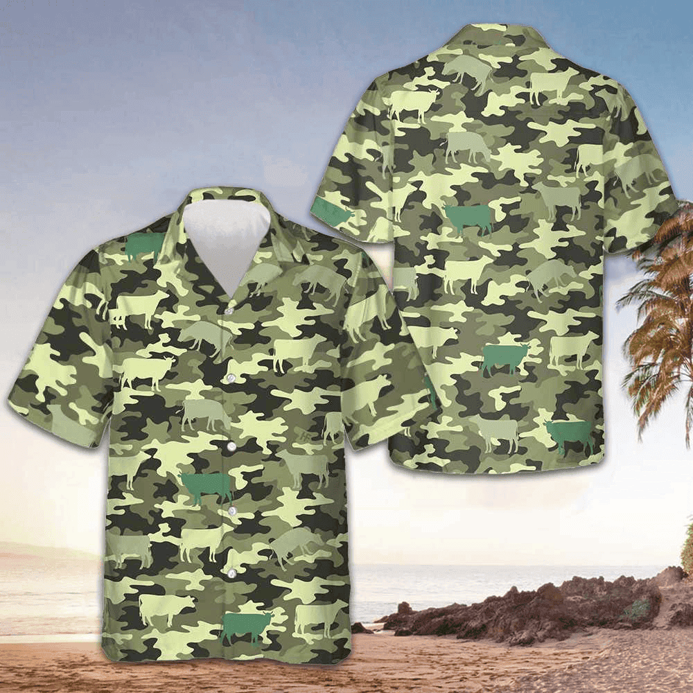 Camouflage Cow Hawaiian Shirt Men's Button Up Shirt Gifts For Cow Lovers – Moonbestprint