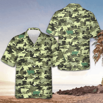 Camouflage Cow Hawaiian Shirt Men's Button Up Shirt Gifts For Cow Lovers – Moonbestprint