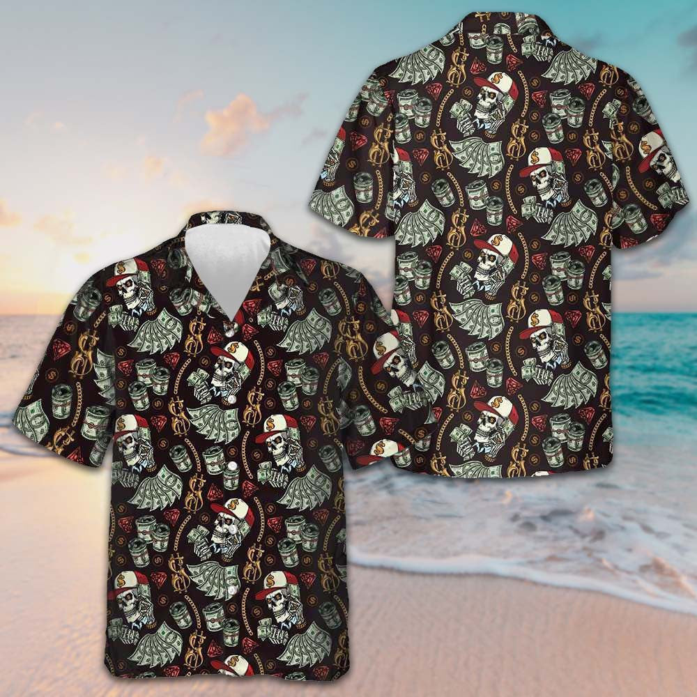 Skull And Dollars Seamless Pattern Hawaiian Shirt Beach Shirt Button Down Gifts For Him – Moonbestprint