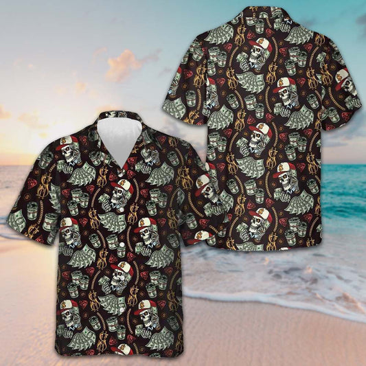 Skull And Dollars Seamless Pattern Hawaiian Shirt Beach Shirt Button Down Gifts For Him – Moonbestprint