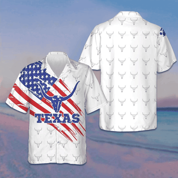Texas Longhorn Pattern American Flag Hawaiian Shirt Button Down Shirt Gifts For Texas Lovers – Moonbestprint