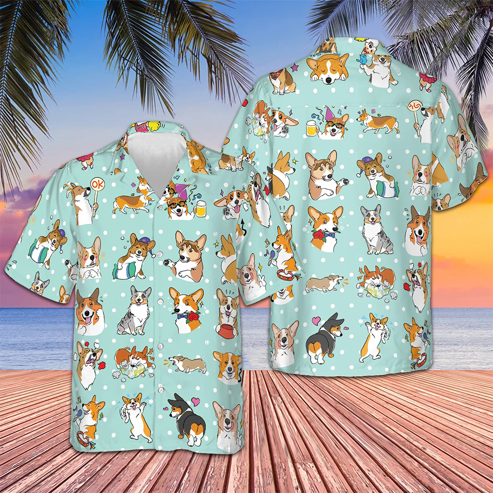 Cartoon Welsh Corgi Hawaiian Shirt Beach Button Down Gifts For Corgi Lovers – Moonbestprint
