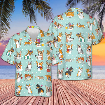 Cartoon Welsh Corgi Hawaiian Shirt Beach Button Down Gifts For Corgi Lovers – Moonbestprint