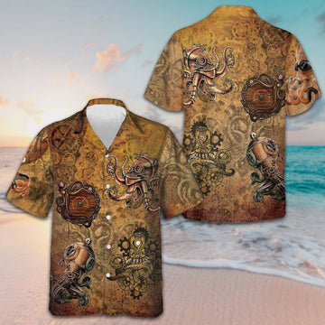Steampunk Octopus Hawaiian Shirt Men's Short Sleeve Button Up Beach Shirts Best Gifts – Moonbestprint