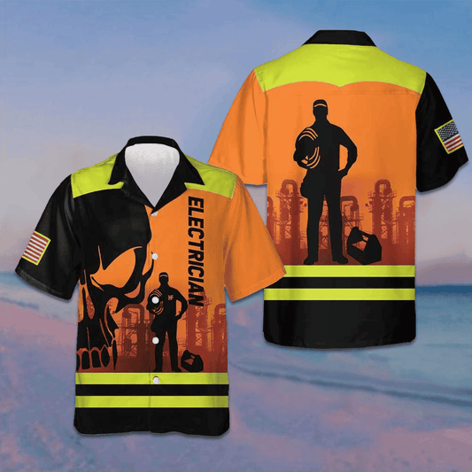Electrician Skull Hawaiian Shirt Summer Short Sleeve Shirts Best Gifts For Electricians – Moonbestprint