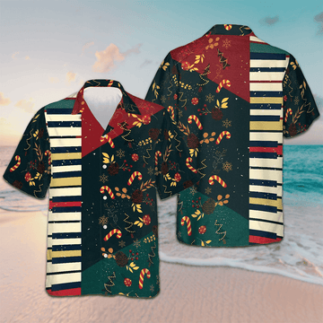 Christmas Pattern with Piano Hawaiian Shirt Christmas Button Up Shirt Gifts For Piano Lovers – Moonbestprint