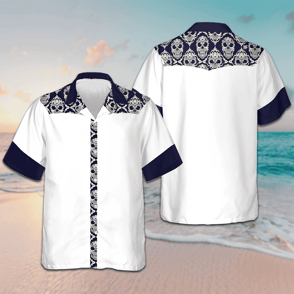 Ornamental Skull Seamless Pattern Hawaiian Shirt Beach Button Up Shirts For Men – Moonbestprint