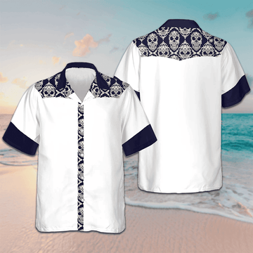 Ornamental Skull Seamless Pattern Hawaiian Shirt Beach Button Up Shirts For Men – Moonbestprint