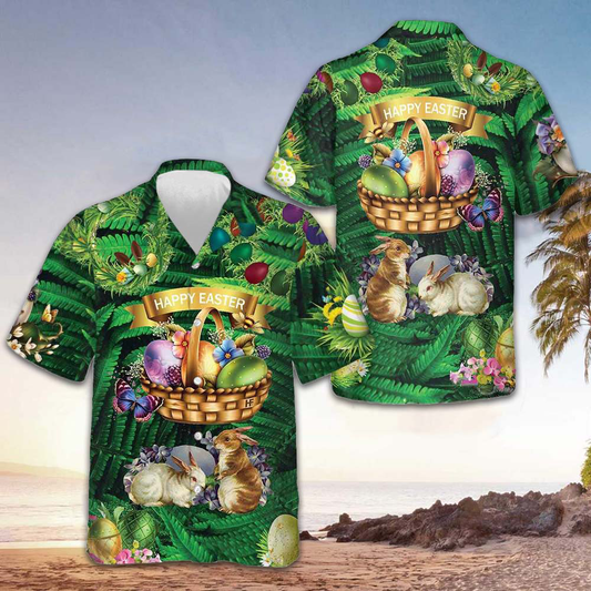 Happy Easter Hawaiian Shirt Easter Egg And Bunny Button Up Shirt For Men – Moonbestprint