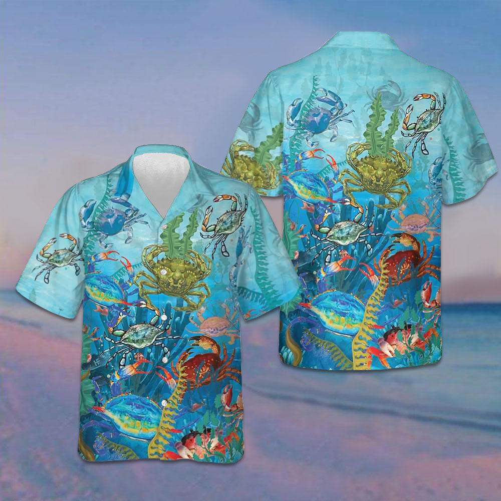 Underwater World Crab Hawaiian Shirt Crab Lovers Button Up Beach Shirts Men – Moonbestprint