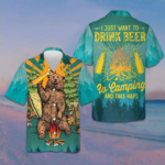 I Just Want To Drink Beer Go Camping Hawaiian Shirt Camping Lover Funny Bear Shirt Men's – Moonbestprint
