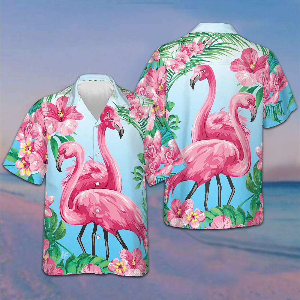Tropical Floral Flamingo Hawaiian Shirt Men's Beach Button Up Shirts Gifta For Flamingo Lovers – Moonbestprint
