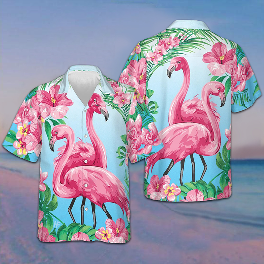 Tropical Floral Flamingo Hawaiian Shirt Men's Beach Button Up Shirts Gifta For Flamingo Lovers – Moonbestprint