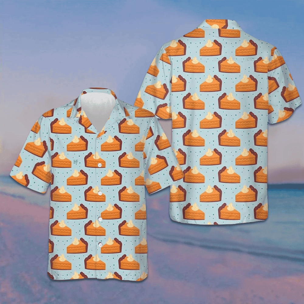 Thanksgiving Pumpkin Pie On Light Blue Hawaiian Shirt Funny Thanksgiving Button Up Shirt Men – Moonbestprint