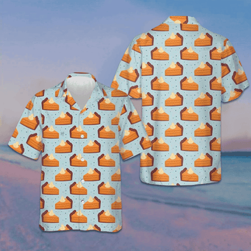 Thanksgiving Pumpkin Pie On Light Blue Hawaiian Shirt Funny Thanksgiving Button Up Shirt Men – Moonbestprint