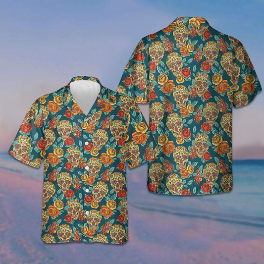 Sugar Skull Dead Day Hawaiian Shirt Mexican Skull Floral Button Up Shirt Day Of The Dead Gift – Moonbestprint