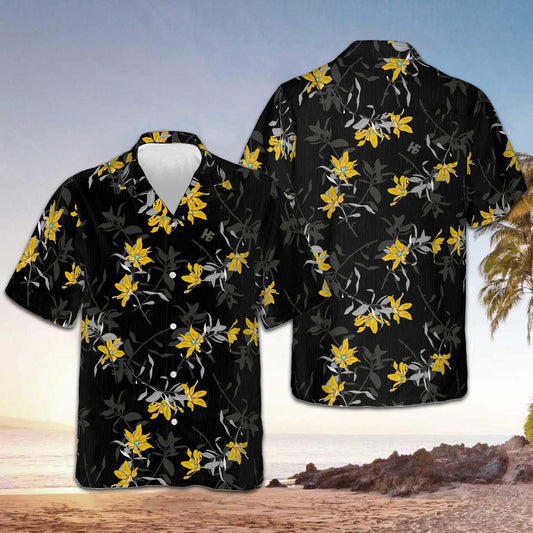 Flower Pattern Black Hawaiian Shirt Tropical Short Sleeve Button Down Gifts For Him – Moonbestprint