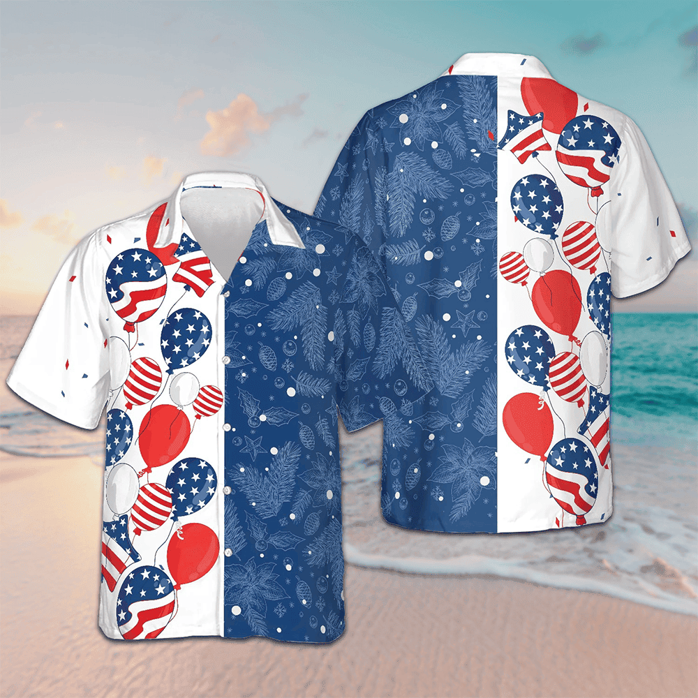 Christmas USA Balloons Pattern Hawaiian Shirt Men's Button Down Vacation Shirts Gifts For Xmas – Moonbestprint