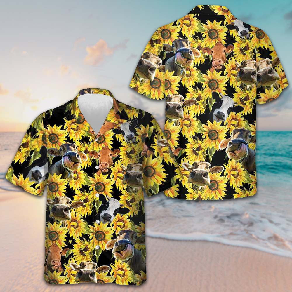 Cow With Suower Hawaiian Shirt Beach Button Down Shirt Men Gifts For Cow Lovers – Moonbestprint