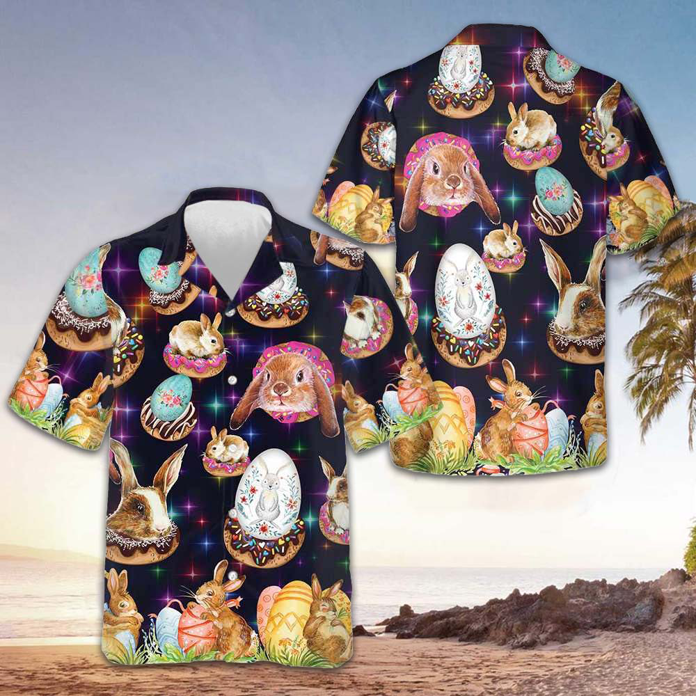 Bunnies In Galaxy Hawaiian Shirt Cute Adorable Easter Bunny Shirt Gifts For Men – Moonbestprint