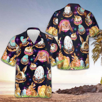 Bunnies In Galaxy Hawaiian Shirt Cute Adorable Easter Bunny Shirt Gifts For Men – Moonbestprint
