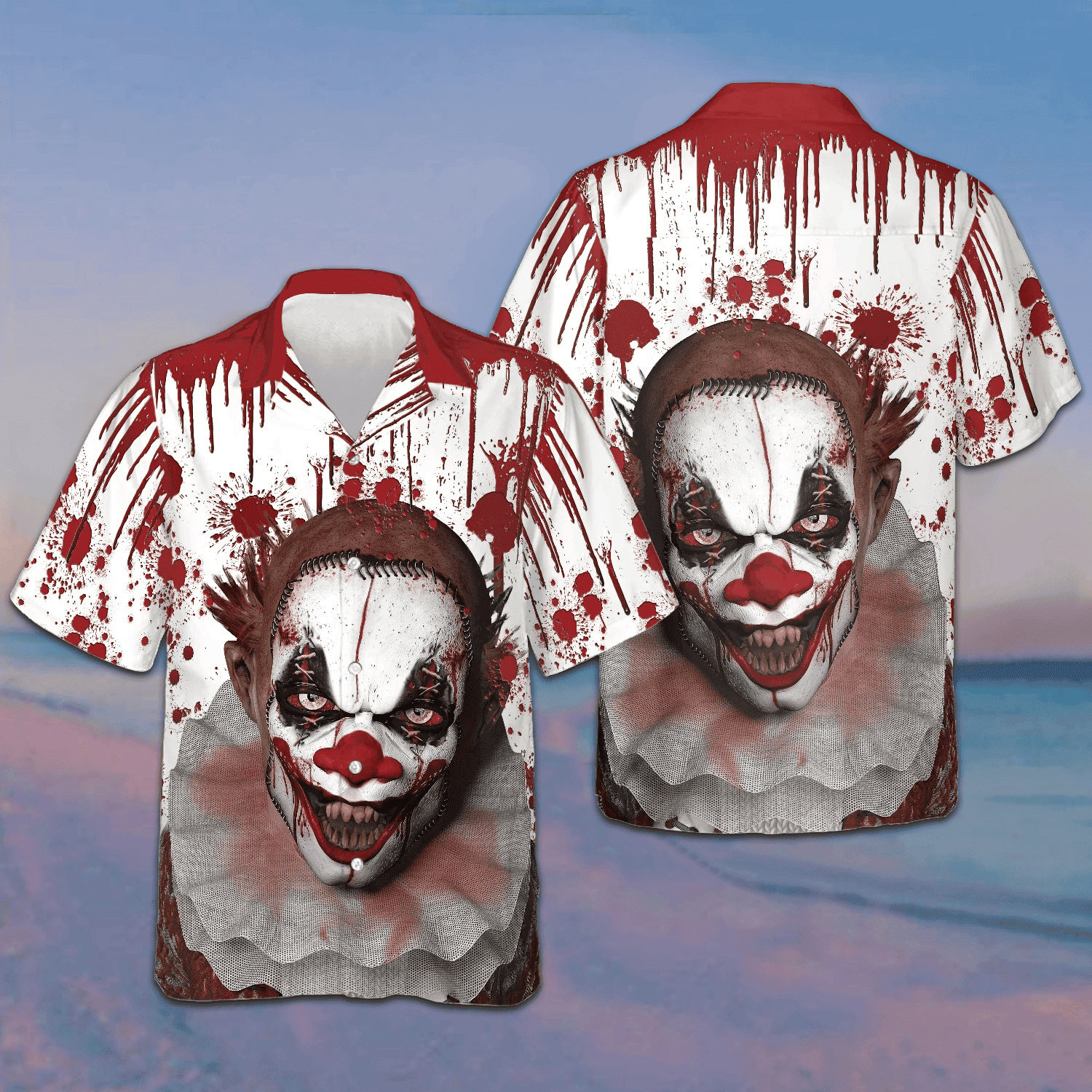 Scary Halloween Clown Faces Hawaiian Shirt Horror Button Up Shirts Gifts For Halloween – Moonbestprint