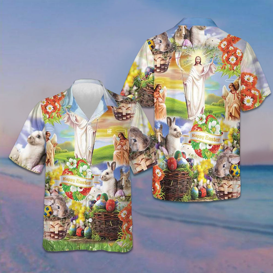 Jesus Happy Easter Hawaiian Shirt Christian Button Up Shirt Easter Gift Idea – Moonbestprint