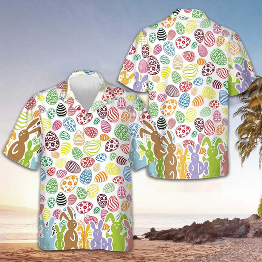 Colorful Rabbits And Easter Eggs Seamless Pattern Hawaiian Shirt Funny Easter Shirt For Men – Moonbestprint