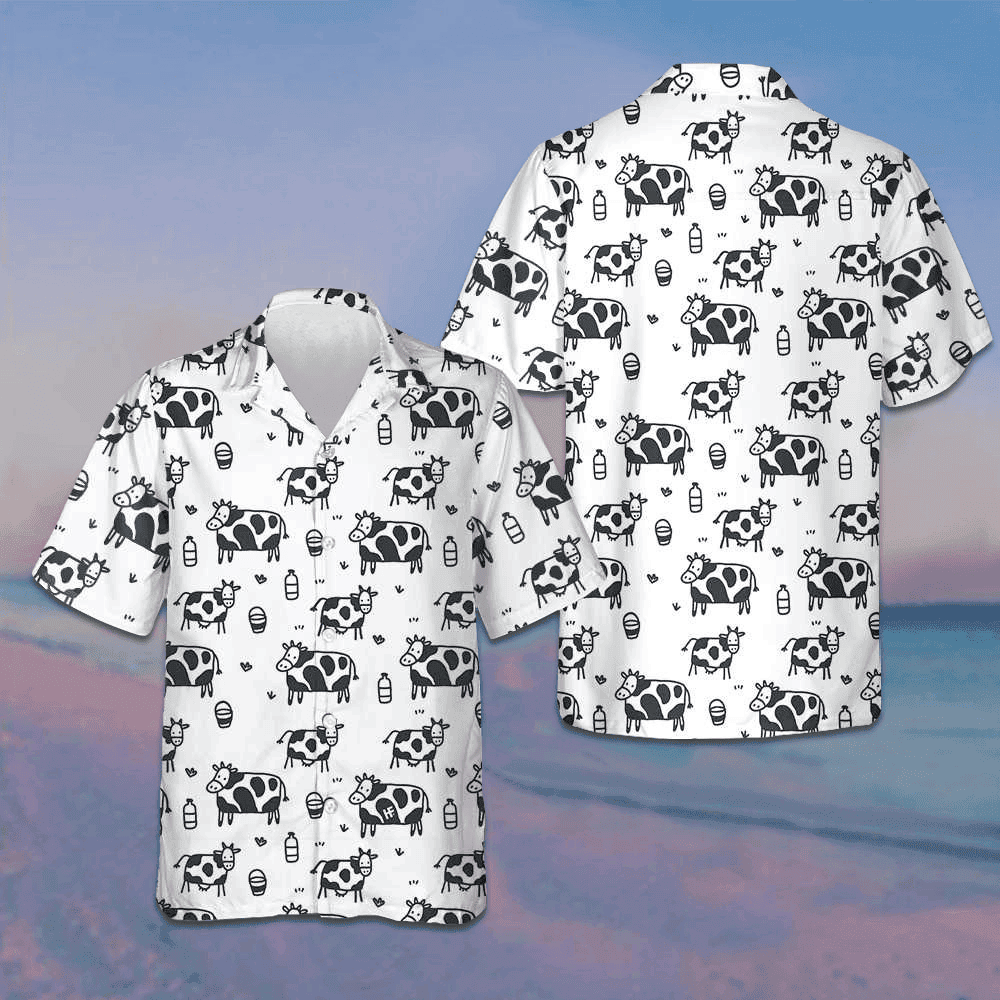 Cartoon Cow Hawaiian Shirt Funny Cow Button Down Beach Shirts Gifts For Uncle – Moonbestprint