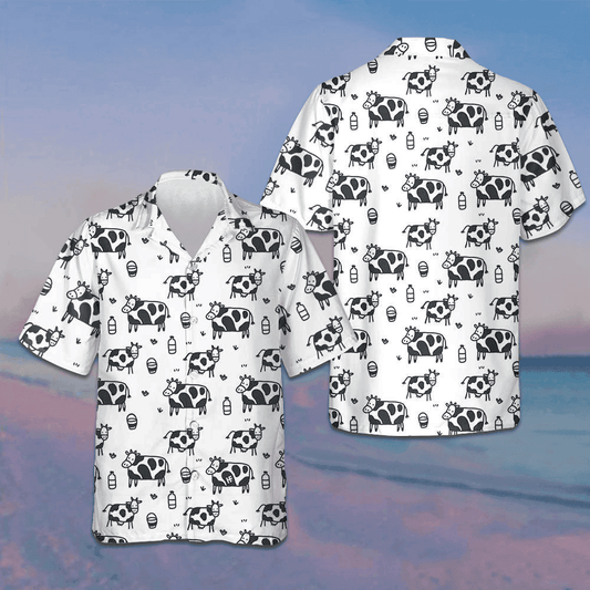 Cartoon Cow Hawaiian Shirt Funny Cow Button Down Beach Shirts Gifts For Uncle – Moonbestprint