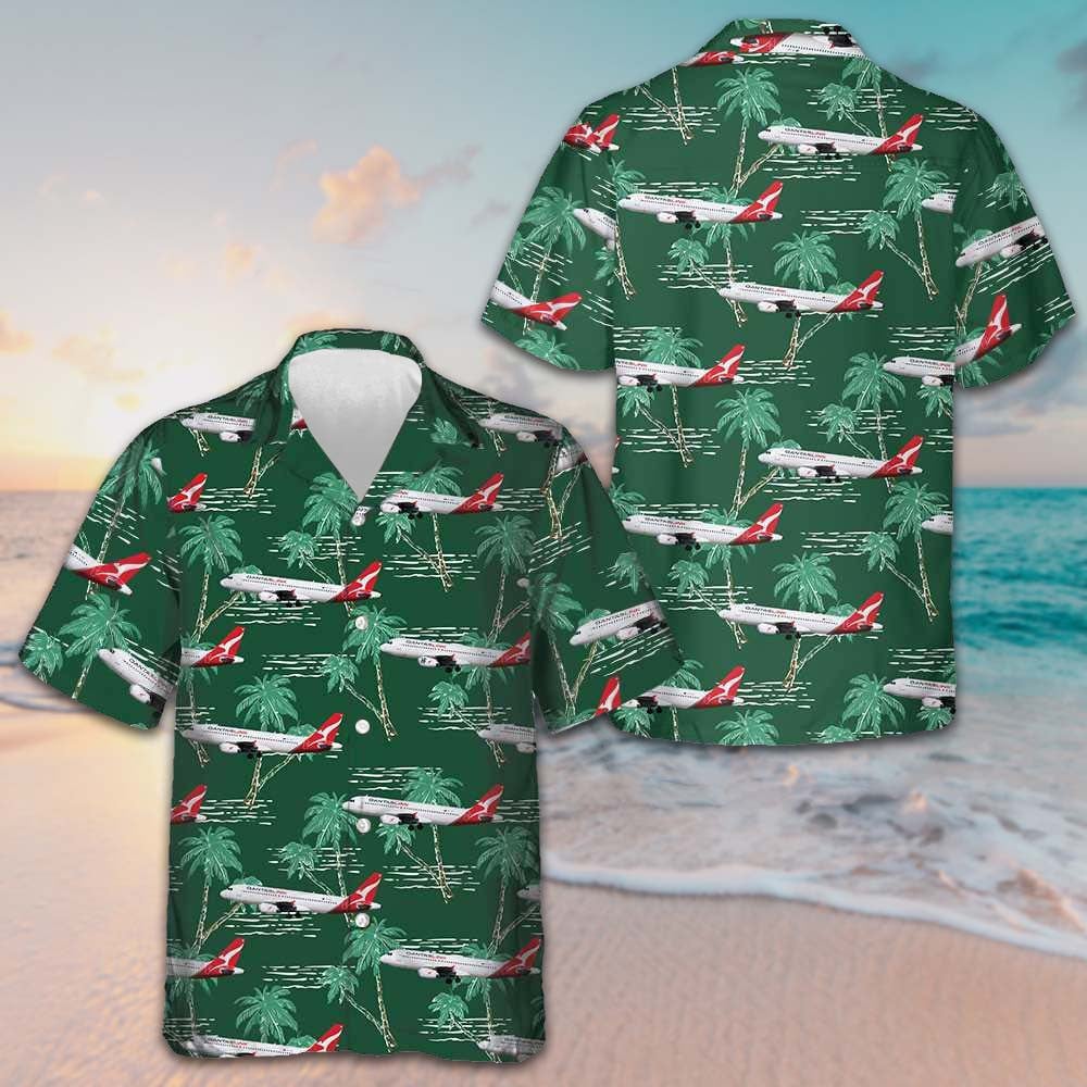 Airplane With Palm Tree Hawaiian Shirt Green Button Up Shirt Gifts For Husband – Moonbestprint