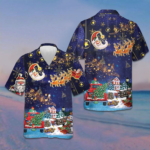Christmas Sky Santa Clause With Reindeer Hawaiian Shirt Funny Xmas Shirt Gifts For Sibling – Moonbestprint