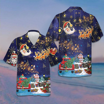 Christmas Sky Santa Clause With Reindeer Hawaiian Shirt Funny Xmas Shirt Gifts For Sibling – Moonbestprint