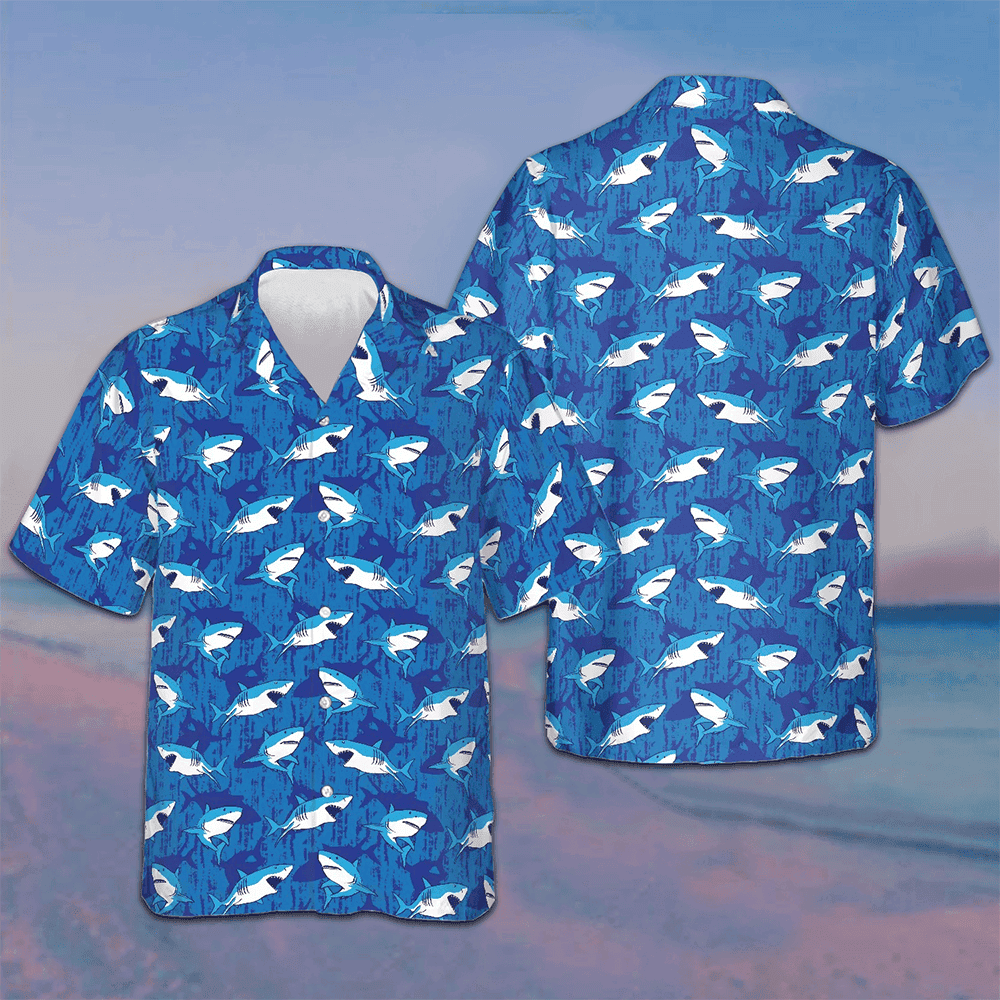 Shark Pattern Hawaiian Shirt Button Up Vacation Shirts Gifts For Shark Lovers – Moonbestprint