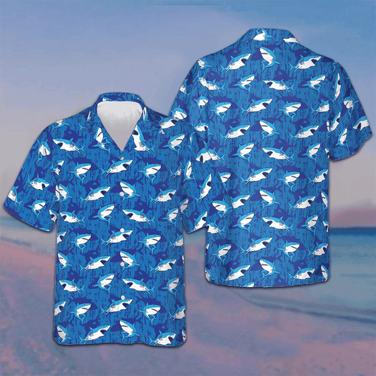Shark Pattern Hawaiian Shirt Button Up Vacation Shirts Gifts For Shark Lovers – Moonbestprint