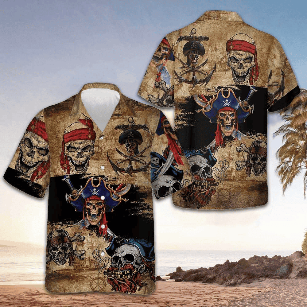 Pirate Skull Hawaiian Shirt Old Vintage Button Up Shirt Men Gifts For Boyfriend – Moonbestprint