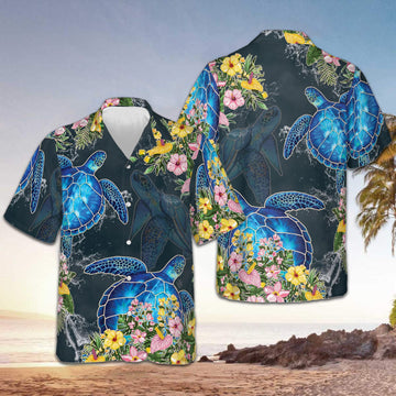 Floral Sea Turtle Hawaiian Shirt Button Up Beach Shirts Men Best Gifts For Boyfriend – Moonbestprint