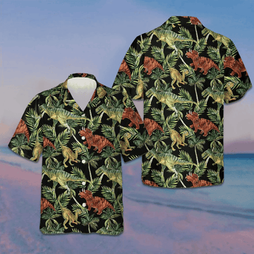 Dinosaur Tropical Pattern Hawaiian Shirt Summer Button Down Shirts Gifts For Dinosaur Lovers – Moonbestprint