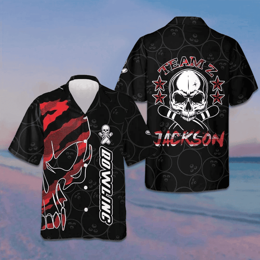 Custom Bowling Team Red Camouflage Skull Hawaiian Shirt Personalized Bowling Shirt For Men – Moonbestprint
