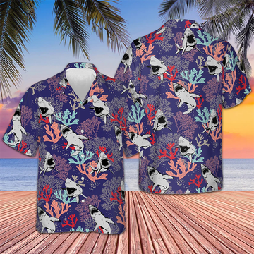 Blue Ocean Coral Sharks Hawaiian Shirt Button Up Summer Shirts For Men Good Gifts For Boyfriend – Moonbestprint