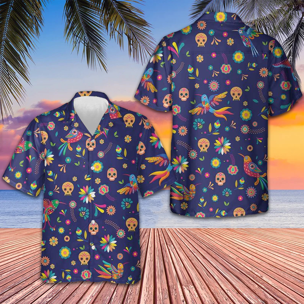 Alebrijes Birds And Bright Floral Mexican Culture Hawaiian Shirt Mexican Sugar Skull Shirt Men – Moonbestprint